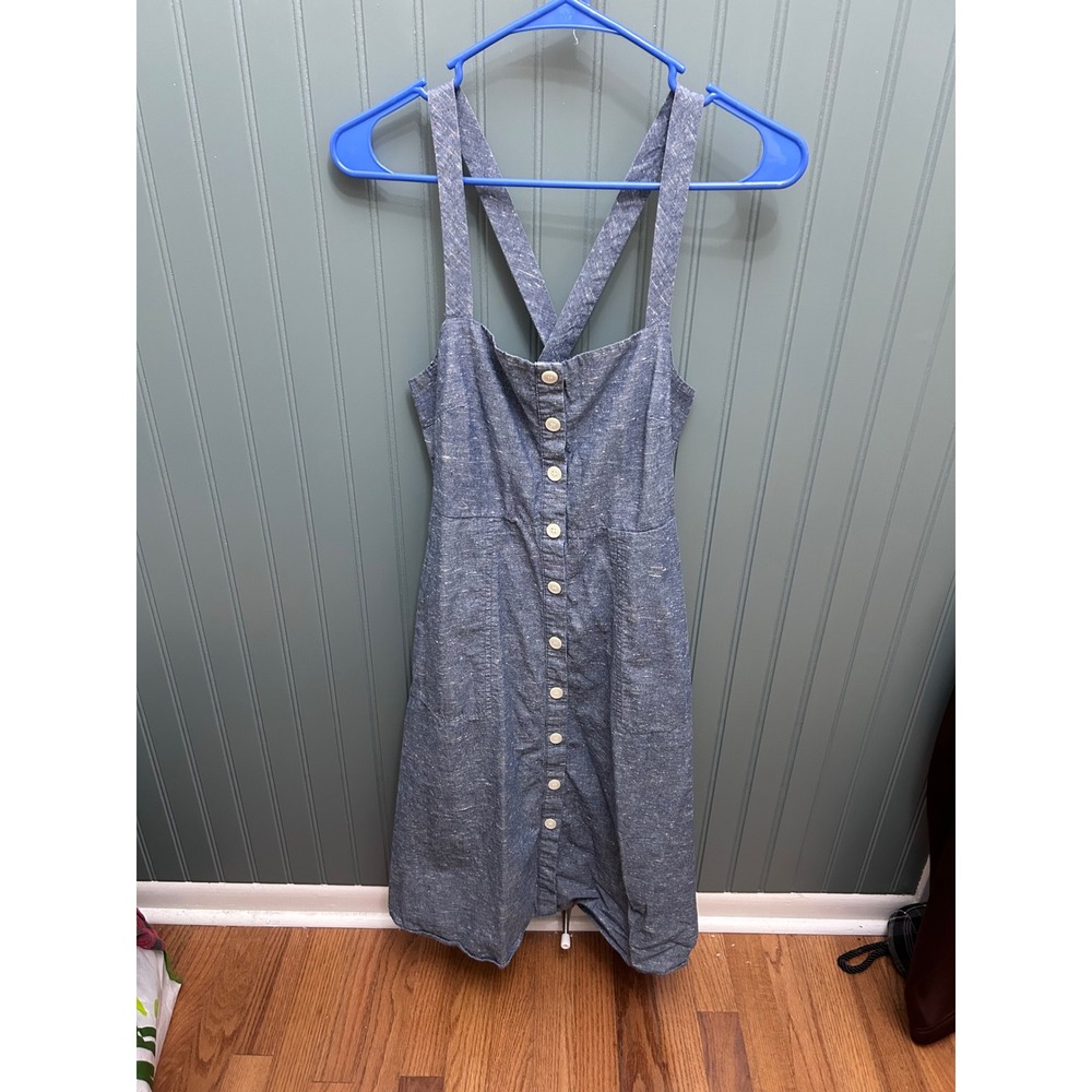Madewell Blue Cotton Chambray Button Front Cross Back Apron Dress Size 4